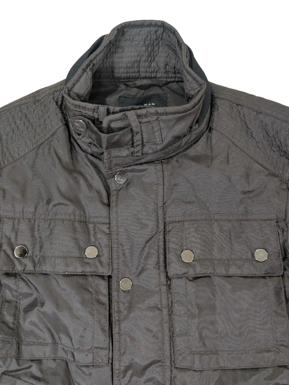 Zara Man Mens Small Dark Brown Utility Flight Bomber Jacket Padded Nylon Coat